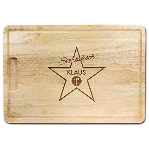 Schneidebrett aus Gummibaumholz - mit Gravur Sternekoch - Personalisiert mit [Namen]