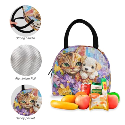 Cat and Dog Print Backpack Set with Lunch Bag, Large Capacity Travel Backpacks and Lunch Box Insulated for Commute Hiking Picnic4