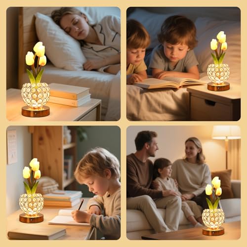 Image of 4000mAh Rechargeable Tulip Lamp, Cordless Bedside Nightstand Light | Long-Lasting Battery Life, 3-Color Stepless Dimming Touch Control, Unique Gifts for Women, Aesthetic Home Decor