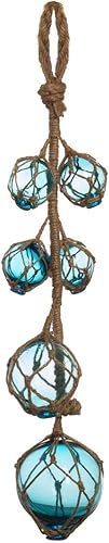 Flotadores de pesca de vidrio | Flotadores de vidrio japonés aguamarina de 2 a 4 pulgadas | Bola de cuerda náutica | Hilo de 6 | Decoración de pared