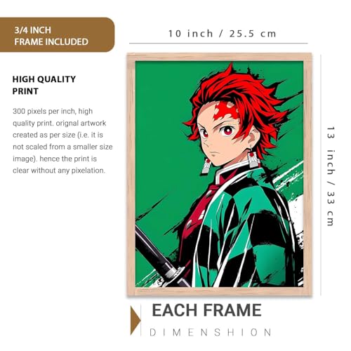 Image of walllane Anime Posters with Frame | Aesthetic Anime Characters Posters with Frames | Japanese Art Framed Poster for Bedroom Living Room Gaming Room Wall Decor Set Of 3 (10 X 13 inch)