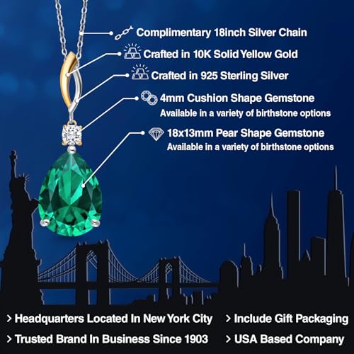 Gem Stone King 9.57 Cttw Green Nano Emerald and White Moissanite Pendant Necklace for Women | 925 Silver and 10K Yellow Gold | Gemstone May Birthstone | Pear Shape 18X13MM | With 18 Inch Chain2