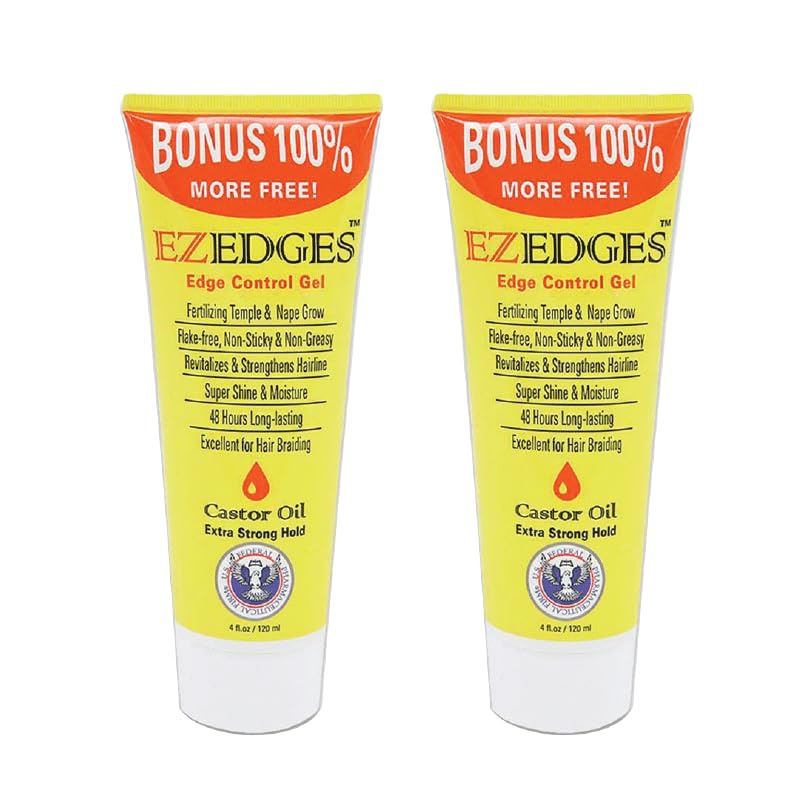 EZEDGES EDGE CONTROL GEL Extra Strong Hold (Castor Oil), 4 oz. (Pack of 2)