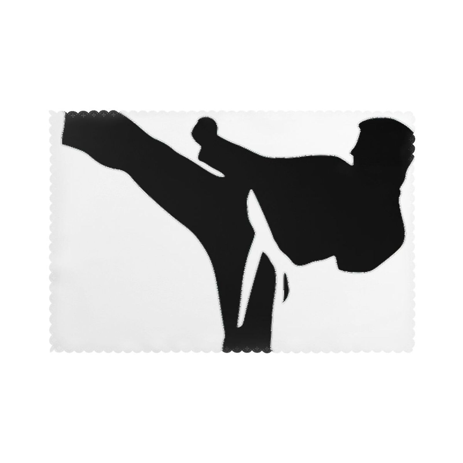 Karate-Highkick-Icon Print Placemats Set Of 6, 12x18 Inch Polyester Washable Heat Resistant Kitchen Dining Table Mats