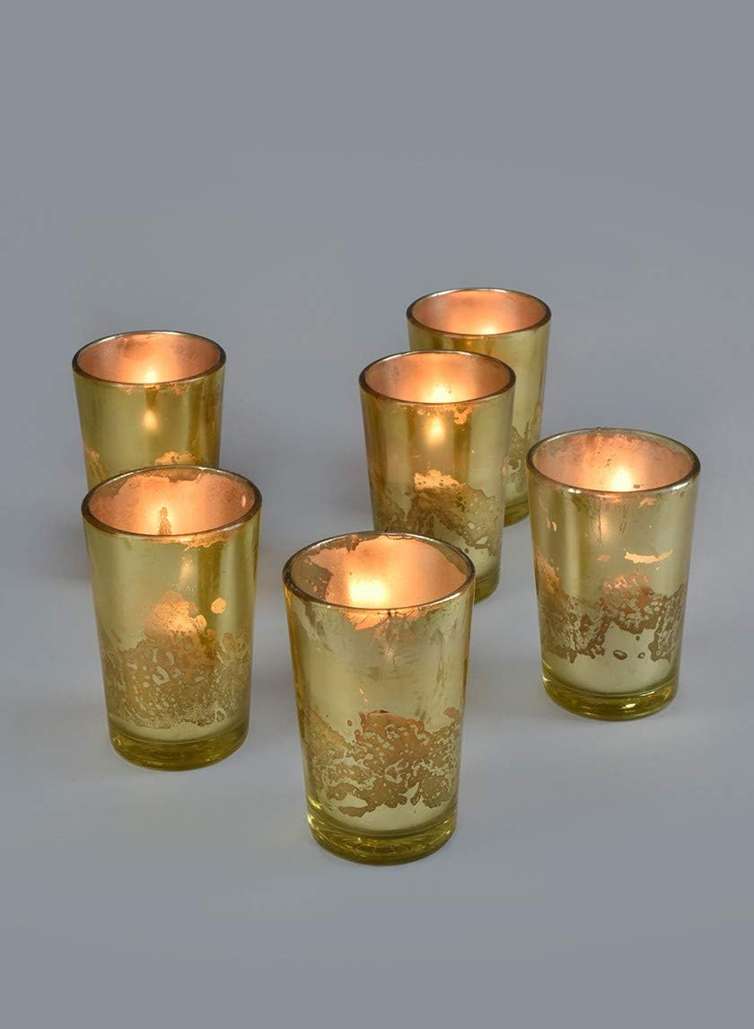 Serene Spaces Living Prefilled Votive Candles in Mercury Glass, Ideal for Vintage Wedding Decor, Bar, Restaurant, Spa - Bulk Set of 36 in Gold Color