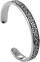 YWMAN Vintage Floral Cuff Bracelet for Women - Stainless Steel Adjustable Flower Bangle, Antique Boho Engraved Open Cuff