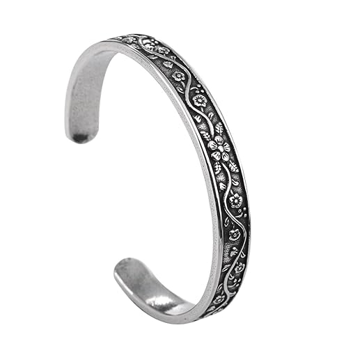 YWMAN Vintage Floral Cuff Bracelet, Stainless Steel Flower Bangle Bracelets for Women