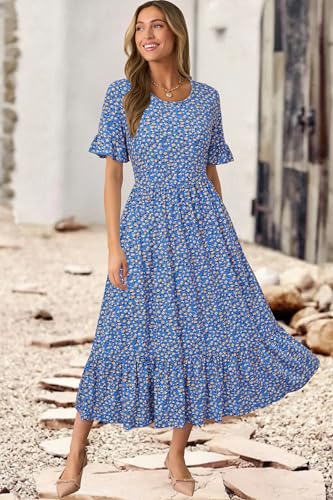 Image of STYLEWORD Womens Summer Casual Short Sleeve Flowy Midi Beach Dress