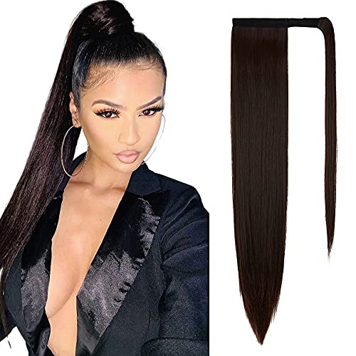 KOODER Ponytail Extension Long Ponytail Extension Synthetic Hair Ponytail Extension Wrap Around Ponytail Extension Straight Pony Tails Hair Extensions For Women 28