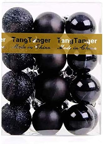 Christmas Ball Assorted Pendant Shatterproof Ball Ornament Set Seasonal Holiday Wedding Party Decorations(24 pcs, 3 cm/1.1 inch) (Black)