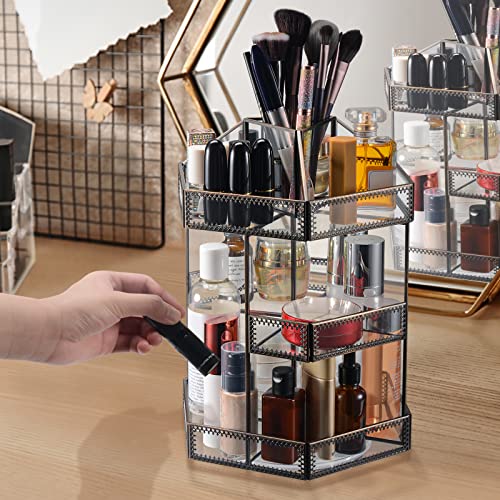 Ikkle 360 Rotating Makeup Organizer Glass Countertop Cosmetic Storage Perfume Display Glass Beauty Display Case, Large Capacity Holder For Brushes Lipsticks Skincare Perfume #TOP3