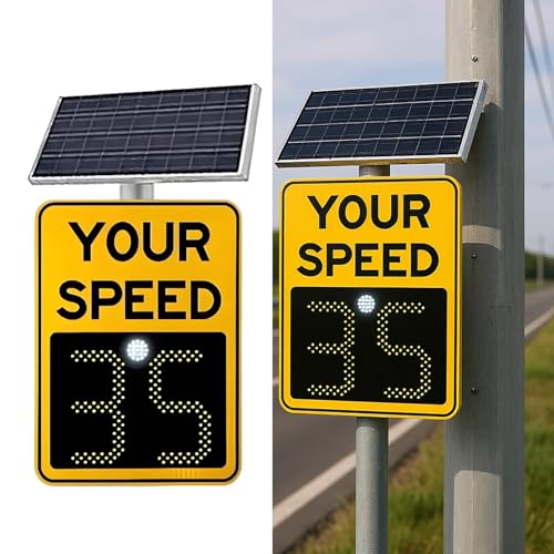 Radar Speed Sign, Solar Panel LED Radar Speed Sign, Speed Display, High Brightness Reflective, Aluminum Alloy, Weatherproof, Applicable to Highways,Speed-Limited Roads 20x28