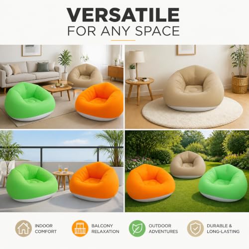 Image of 6 Pcs Inflatable Bean Bag Chairs with Foot Air Pump Outdoor Blow up Couch Folding Portable Inflatable Couch for Camping Movie Night, Lazy Sofa Chair (2 Coffee+2 Green+2 Orange)