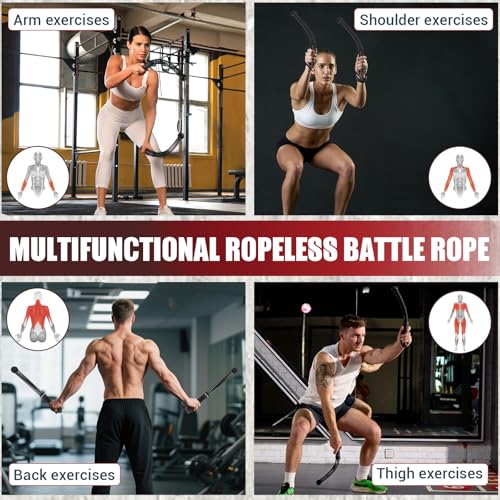 Weighted Ropeless Battle Ropes, Heavy Duty Workout Rope for Home Gym with Training Poster, Portable Arm Exerciser Rope for Strength Building, HIIT and Low-Impact Aerobic Training for Men & Women - Image 5
