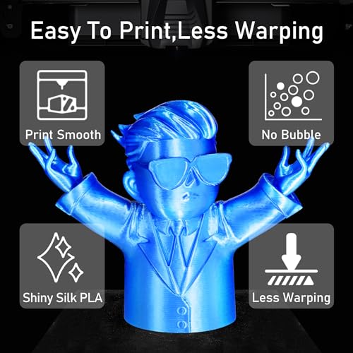 Image of Silk Blue PLA Satin Shiny 3D Printer Filament, 1.75mm Diameter 1kg Spool 2.2lbs for FDM 3D Printers