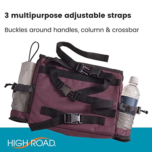 High Road Walker Bag, Wheelchair Caddy and Mobility Scooter Pouch with Cup Holders, Easy Access Pockets and Secure Buckled Straps