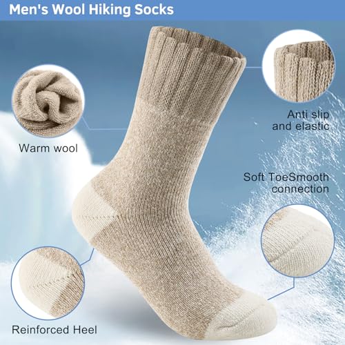 6 Pairs Men's Merino Wool Crew Socks - Thermal Winter Warm Breathable Cozy Cold Weather Hiking Socks for Men4