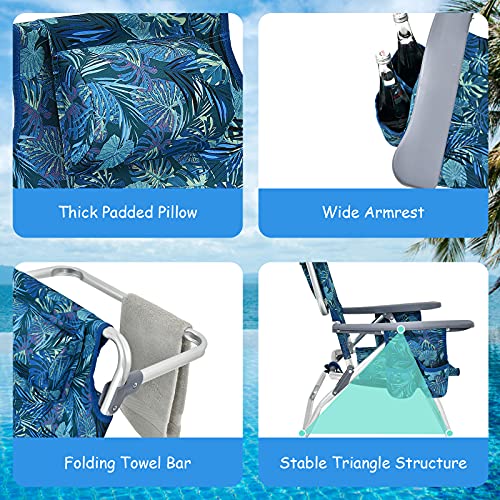 Goplus Backpack Beach Chairs, 2 Pcs Portable Camping Chairs With Cool Bag And Cup Holder, 5-Position Outdoor Reclining Chairs For Sunbathing, Fishing, Travelling (Navy, Without Side Table) #TOP7
