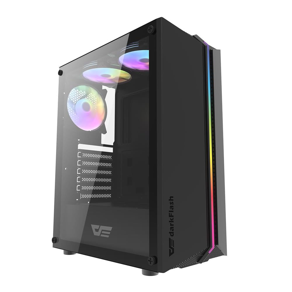 Darkflash DK151 ATX/M-ATX/ITX Computer Case With 3 Pre-Installed Static Fans, Features Changeable LED Strip Lights & Tempered Glass Panel- Gaming PC Case
