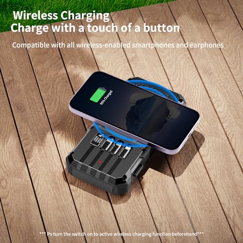 Image of Solar Charger Power Bank 49800mAh Wireless Charger QC 3.0 Fast Charging Power Bank 8 Outputs 4 Inputs Solar Portable Charger Compatible with All Mobile Devices,SOS /Strobe /Strong Flashlights (Black)