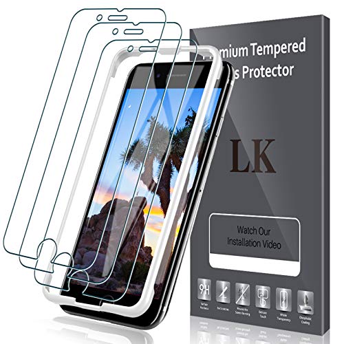 3 Pack LK Screen Protector Compatible with New iPhone SE 2020 / iPhone SE2 / iPhone 7 / iPhone 8, Tempered Glass, Case Friendly, Alignment Frame Easy Installation, 3D Touch
