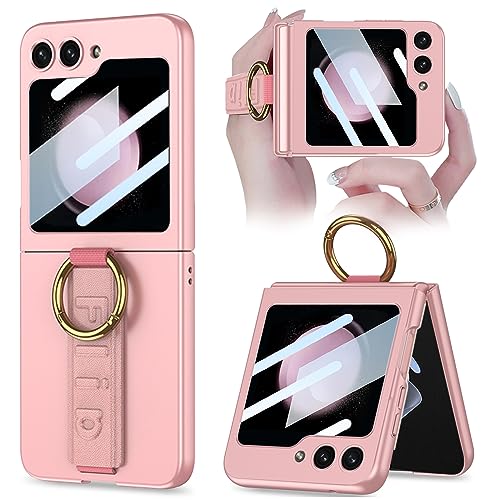 Ninki 01084 Compatible Cute Samsung Galaxy Z Flip 6 Case With Screen Protector & Strap,Shockproof Thin Cover Ring Case For Samsung Z Flip 6 Phone Case With Wrist Strap,Galaxy Z Flip 6 Case cover