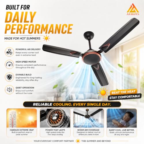 Image of Athots Affleck Ultra 1200mm (48 Inch) High Speed Ceiling Fan | Energy Efficient Motor | Anti-Dust Blades | Ideal for Kitchen, Office & Small Room | 24 Months Warranty | (Decor Smock Brown)