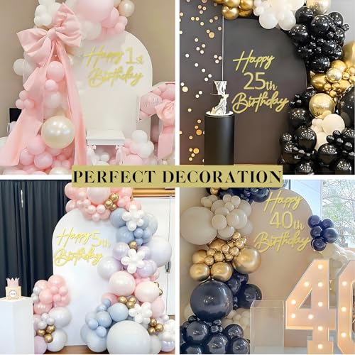 Image of Happy Birthday with 0-9 Numbers Sign for Backdrop - Glitter Felt Custom Age Happy Birthday Decal for Balloon Arch Birthday Decorations Baby Shower - Glitter Gold