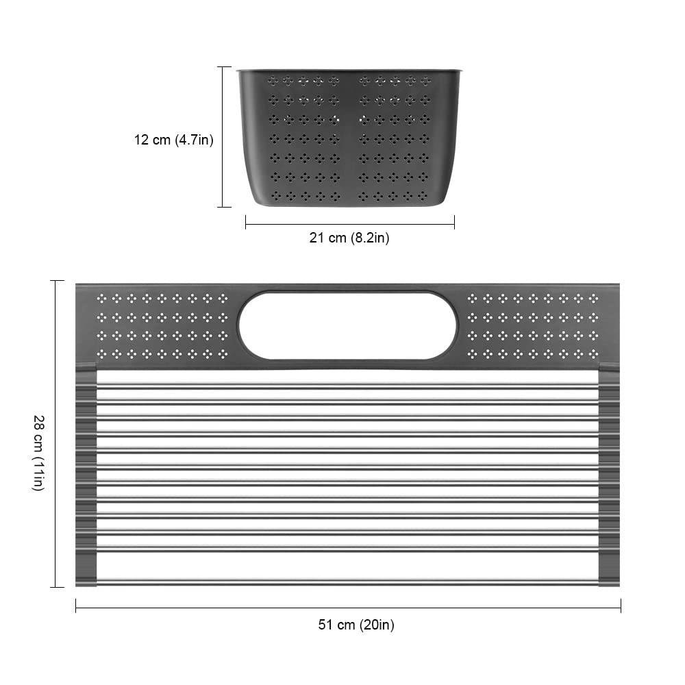 Rejilla de drenaje Multi-uso de la caja de secado de la cocina sobre fregadero enrollable plato secado rack fruta plegable fruta vegetal carne organizador de carne de escurridor Rejilla escurridora