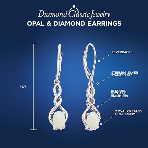 Miniatura 3 de Pendientes de ópalo creados en laboratorio con acento de diamantes en plata de ley o placa de oro amarillo