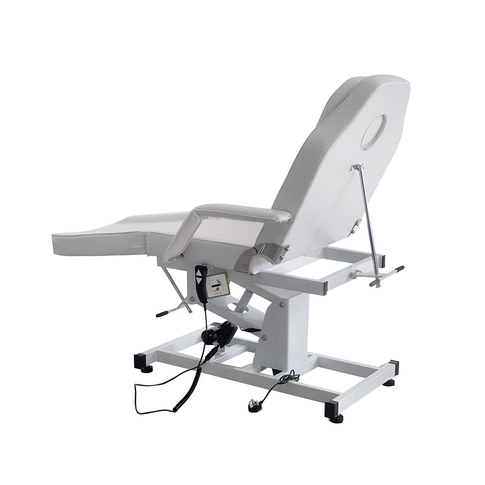 Mesa de masaje ajustable cama de masaje plegable eléctrica de piel sintética para salón profesional y hogar, 82 cm (L) x 180 cm (W) x 63-87 cm (H) (blanco)