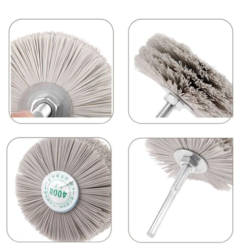 Image of NACX Nylon Wheel Brush, Woodwork Polish Grinder Brush, 80 Grits Abrasive Grinding Head with 6mm Threaded Shank, 2Pcs