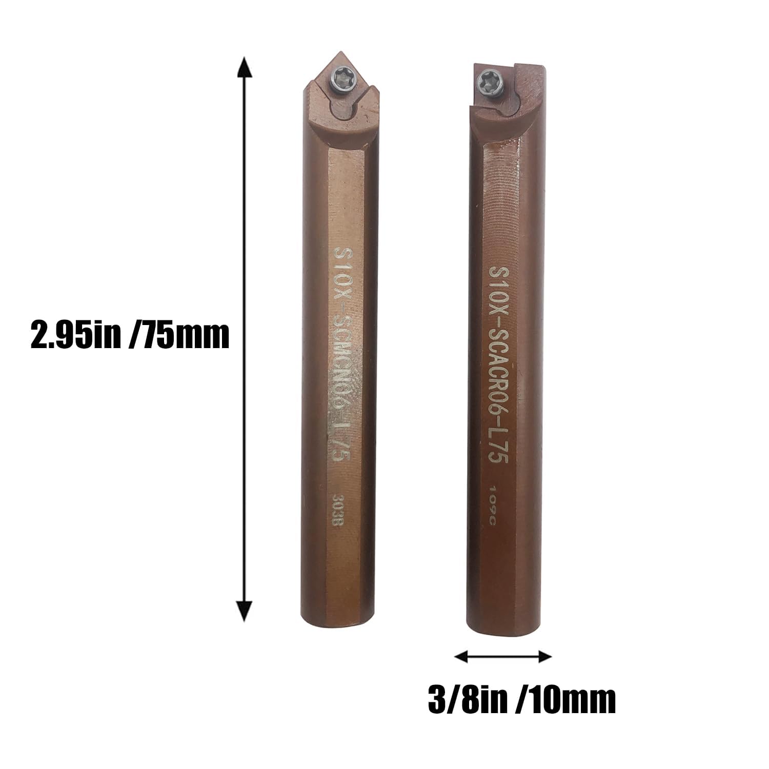 2 STK. Metalldrehwerkzeughalter, Bohrstange mit CCMT21.25 CCMT060204 Hartmetall-Dreheinsätzen für Bagger und Bohrmaschine (S10X-SCACR06-L75/S10X-SCMCN06-L75+CCMT060204)
