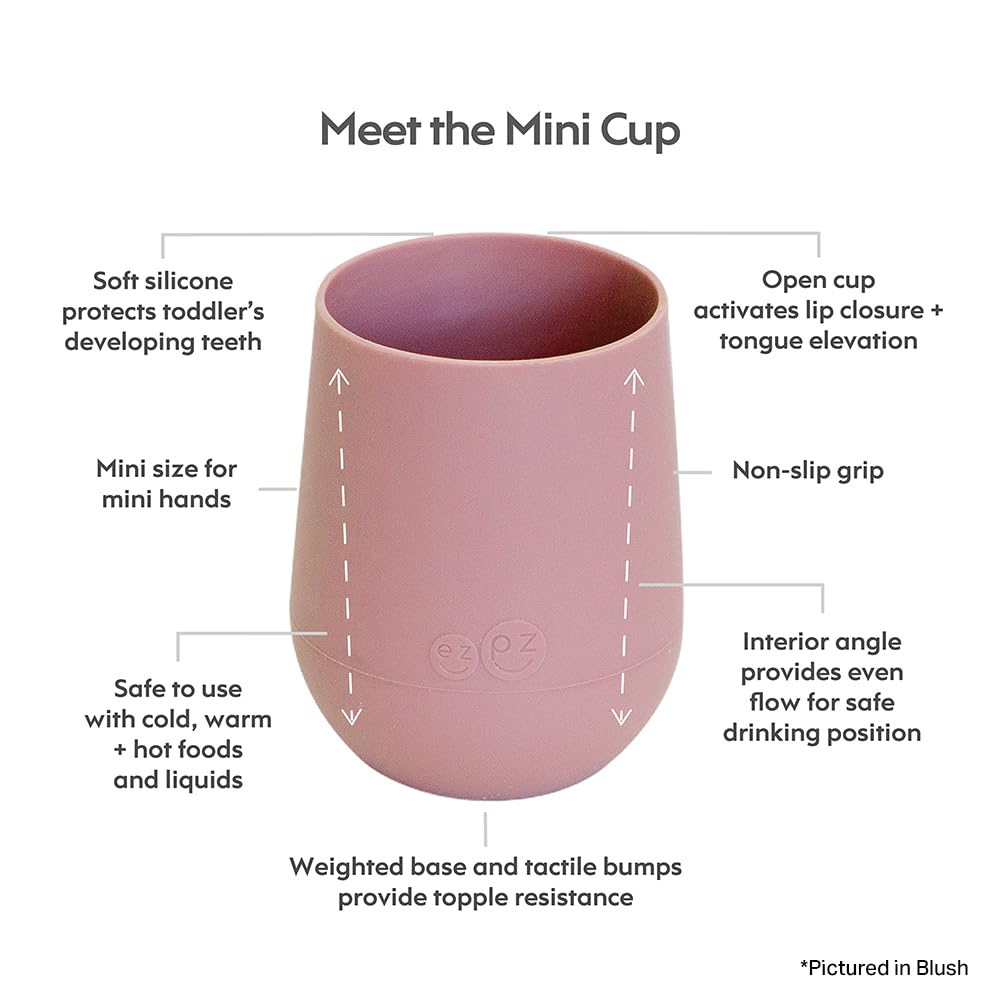ezpz Mini Cup + Straw Training System - 100% Silicone Training Cup for Infants + Toddlers/Baby - Designed by a Pediatric Feeding Specialist - Non-Slip, Weighted Base & Tactile Bumps - 12 Months (Pink) 2