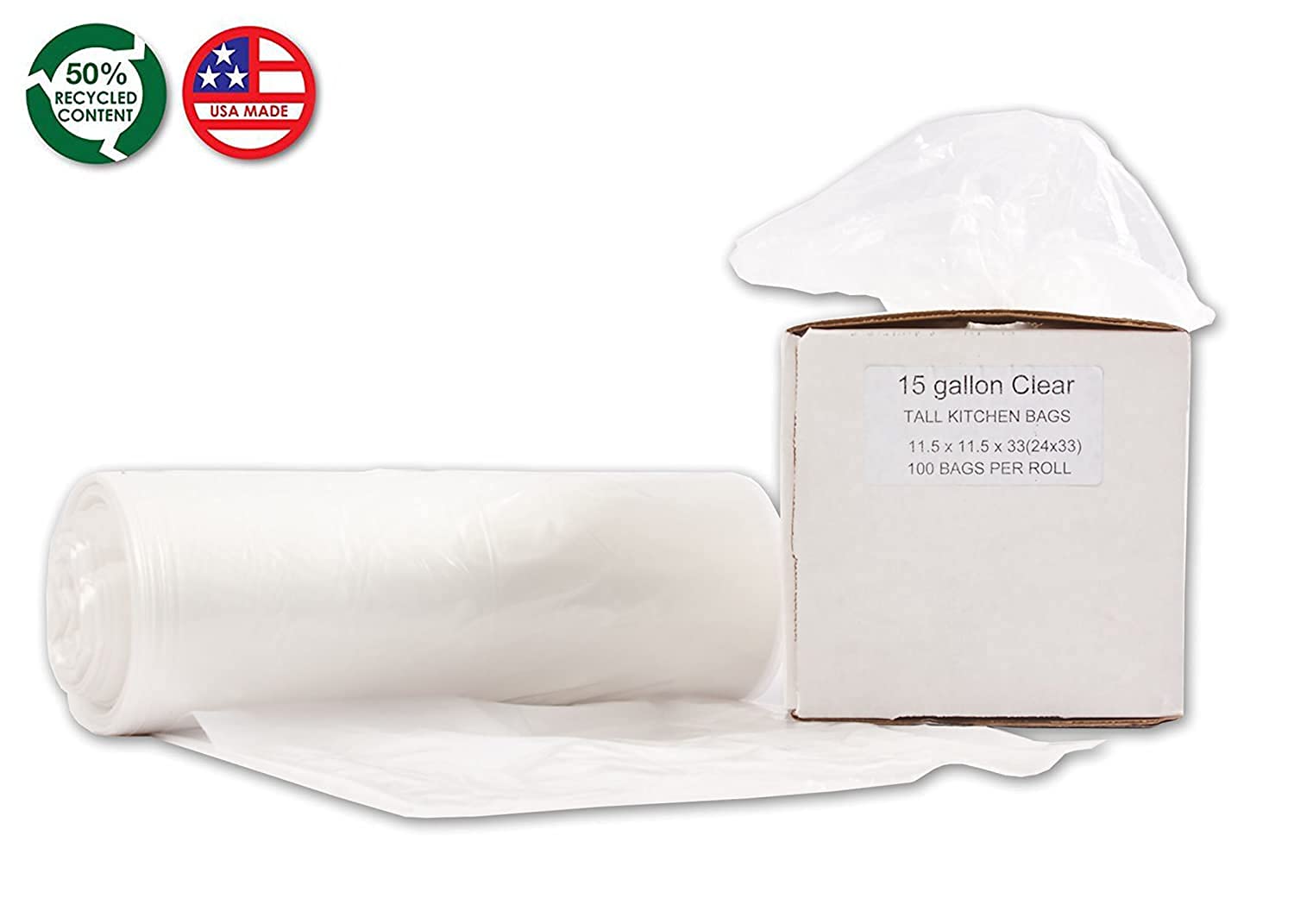 Crazy Clearance Resilia Tall 15 Gallon Trash Bags - Clear Recycling 100 Bags/Roll, 1 Mil Thick, 24x33 inches (WxH), Wire Ties Included, MADE IN USA New Arrivals Resilia Tall 15 Gallon Trash Bags - Clear Recycling 100 Bags/Roll, 1 Mil Thick, 24x33 inches (WxH), Wire Ties Included, MADE IN USA
