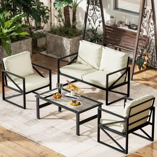 Pakasept TTAB027 Patio Furniture Set, 4 Pieces Aluminum Outdoor Furniture Patio Couch Conversation Sets thumb #5