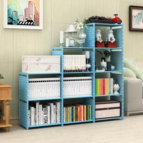 Image of Kuber Industries (Pack of 6) 9 Layer Book Rack | Book Cabinet Shelves for Bedroom Office Living Room | Storage Shelve for Books Storage Organizer | Adjustable Shelf Rack | SJ432B| Blue