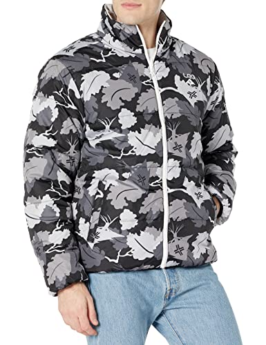 LRG Men's Reversible Puffy Jacket with Zipper, Grey Camo/Silver