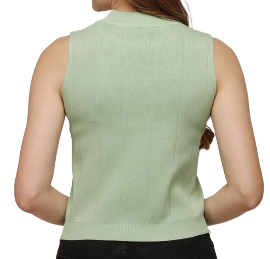 Image of Alexvyan Women's Sleeveless Turtleneck Regular Fit Top, Vertical Striped Pattern, High Mock Neck Tank Top Soft Stretchable Knitted Material-40 to 65KG