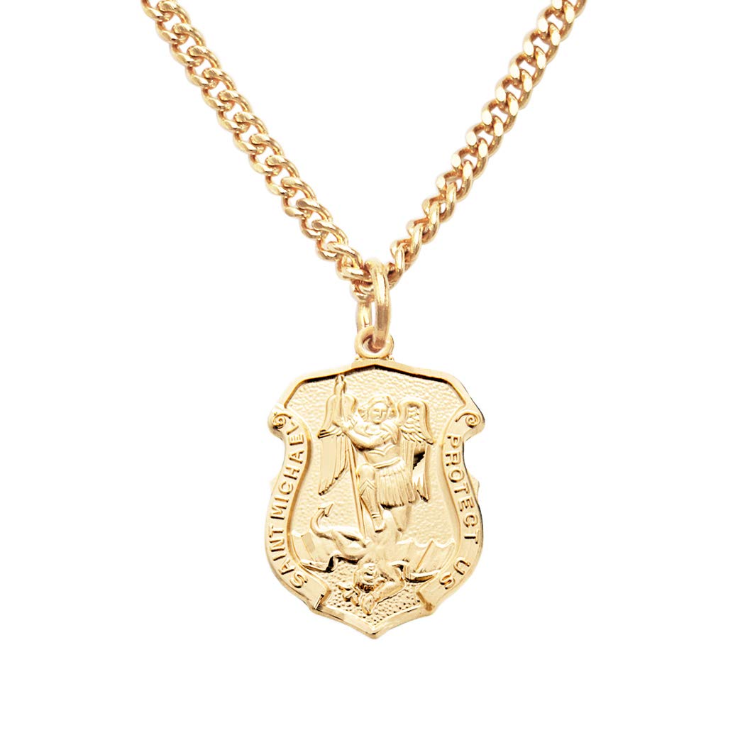 Rosemarie's Religious Gifts Sterling Silver Saint Michael Police Badge Pendant Necklace, 20"