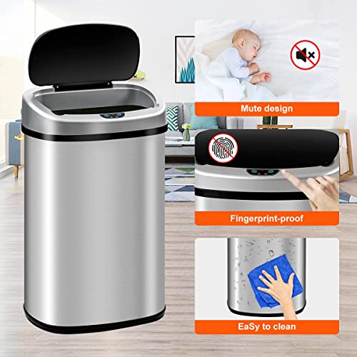 Caneca de basura automática 50 litros acero inoxidable plateada miniatura 4