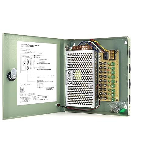 AOMUCH 9 Output Channel CCTV Glass Fuse Distributed Power Supply Box for Security Camera DC 12V 10A w/Key Lock