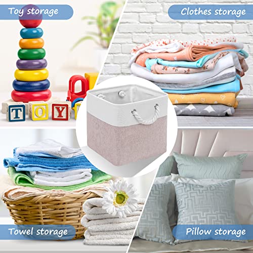 Finishingbo Cube Storage Bins, 6 Pack 11X11 Inch With Cotton Handles For Closet, Shelves, Clothes, Toys, Towel (White/Pink) #TOP3