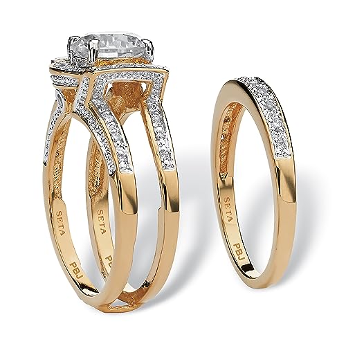 PalmBeach Yellow Gold-plated Round Cubic Zirconia Jacket Bridal Ring Set Sizes 5-102
