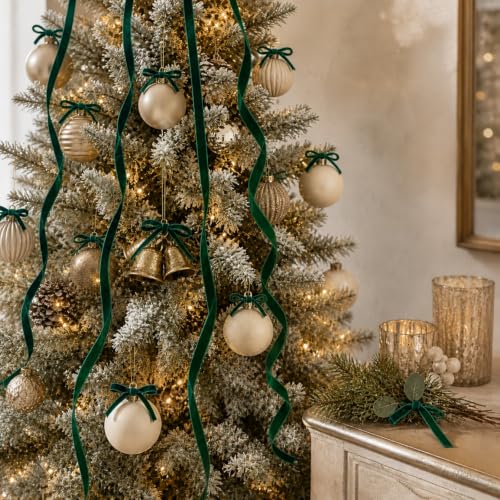 Image of Tsorode 10 Yards Dark Green Velvet Ribbon for Christmas Tree,3 /8 Inch