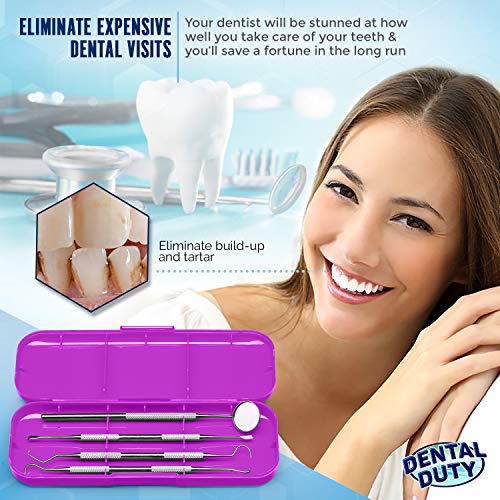 Professional Dental Hygiene Kit - Calculus & Plaque Remover Set - Stainless Steel Tools-Tarter Scraper, Tooth Pick, Dental Scaler And Mouth Mirror Instruments. Hygienist Kit- Home Use Tools For Adults