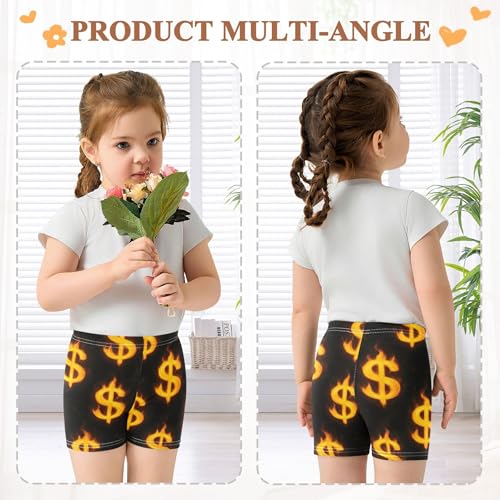 Girls Biker Shorts Toddlers Cotton Shorts for Under Dress Cute Yellow Dollar Signs Black Kids Clothes 4t4