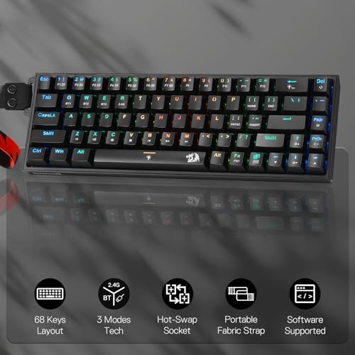 Image of Redragon K631 PRO 65% 3-Mode Wireless RGB Gaming Keyboard, 68 Keys Hot-Swappable Compact Mechanical Keyboard w /Hot-Swap Free-Mod PCB Socket & Portable Strap, Custom Dragon Chant Linear Switch