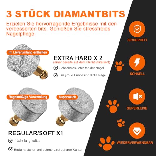 Wismika Hund Nagelfräse: Super Leise, 2 LED Lichter & 2 Geschwindigkeiten für sicheres Schneiden | Wiederaufladbarer Krallenschleifer mit 3 Schleifaufsätzen & Zubehör | Für Hunde und Katzen Aller
