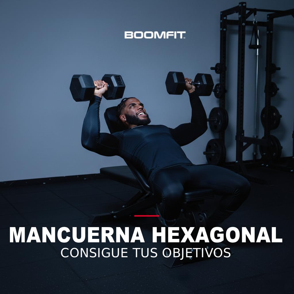 BOOMFIT Coppia di manubri esagonali 1-50 kg | Pesi da palestra in gomma silenziosi per home gym | Manubri professionali per uomo e donna | Ideali per CrossFit e allenamento a casa | Materiale robusto